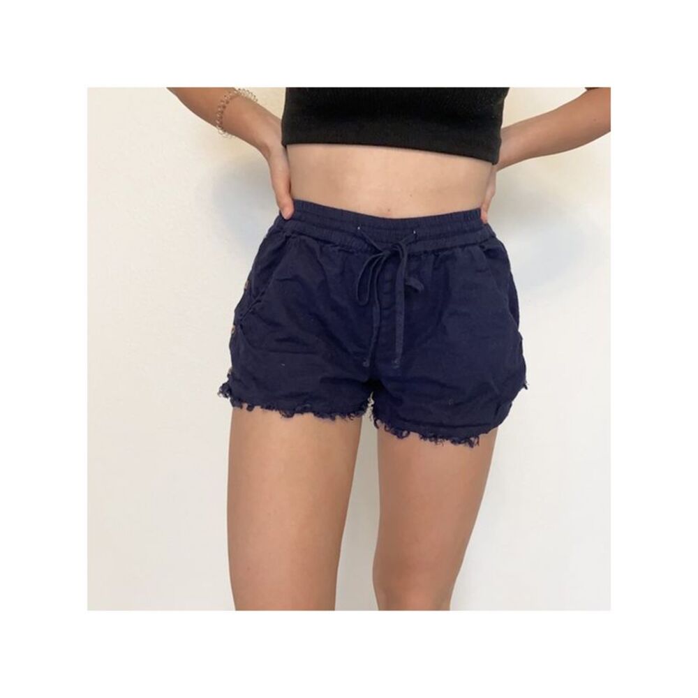DEREK HEART Womens Cropped Shorts Navy Fringed Solid Juniors L